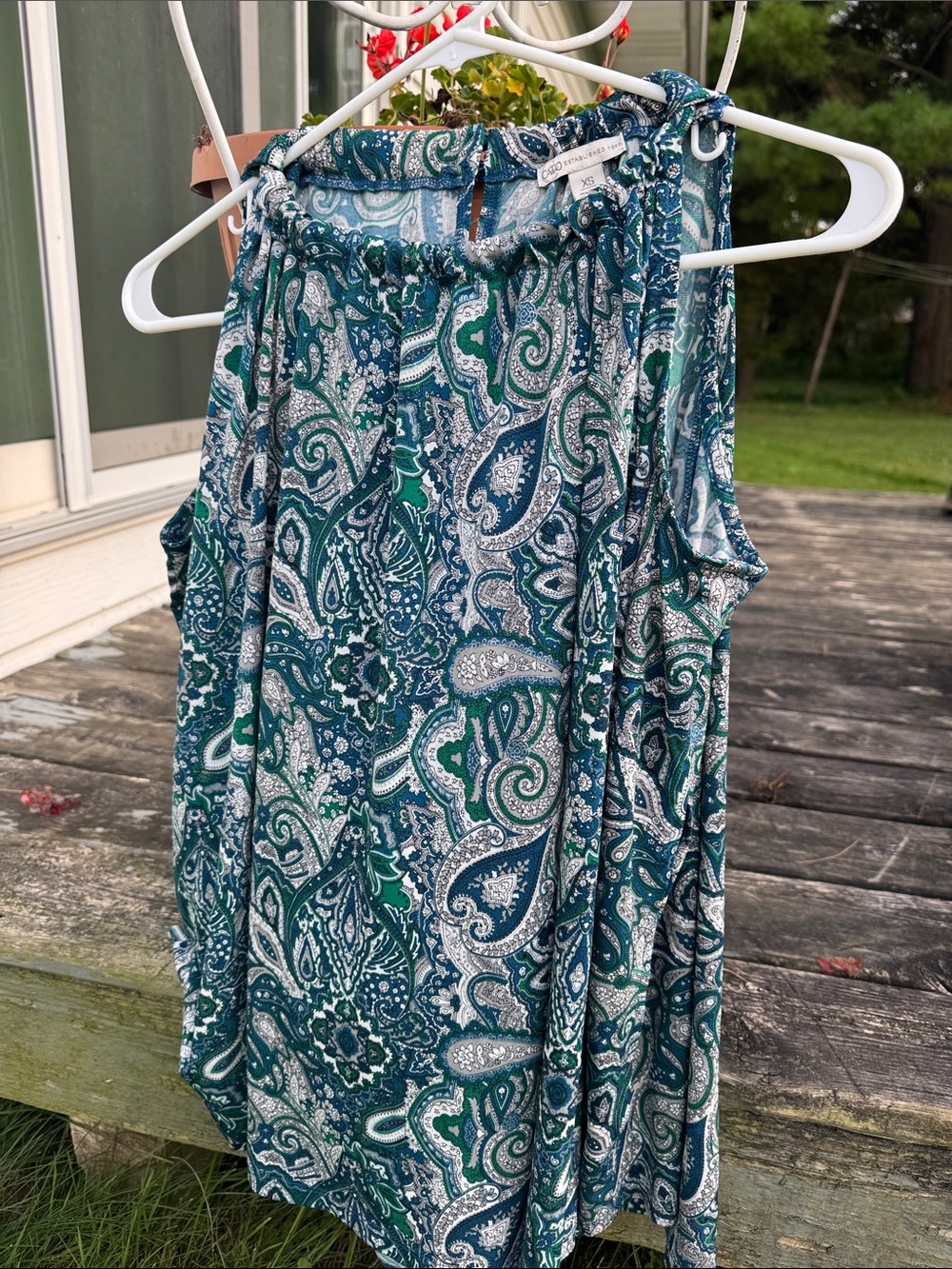Cato Teal, Navy and White Paisley Long-Sleeve Tunic - Picture 3 of 7